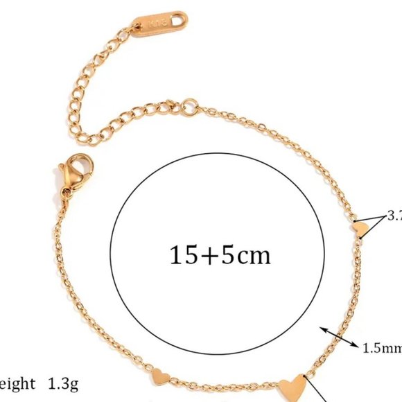 18K GOLD SMALL DAINTY MINI HEART CHAIN BRACELET, NICE BRACELET, CUTE BRACELET - Picture 5 of 5